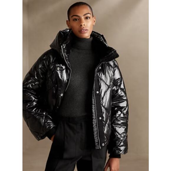 Banana Republic Black Short Diamond Puffer jacket - Picture 1 of 12